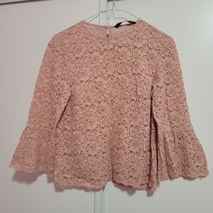 ZARA blushed pink lace, ruffled sleeved blouse